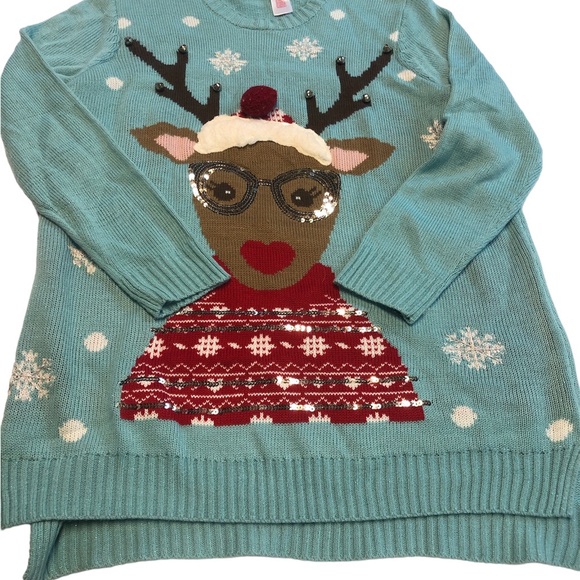 Holiday Time Sweaters - Holiday Time Reindeer w/ Sparkly Eyewear Sweater Christmas Fun Party Wear!🎄